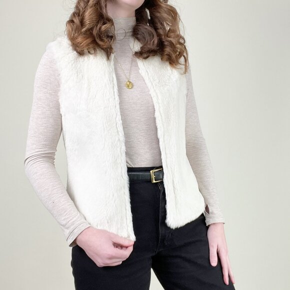 Vintage White Fur Vest Light Jacket Coat Old Money Quiet Luxury Elevated Basic - Picture 1 of 6